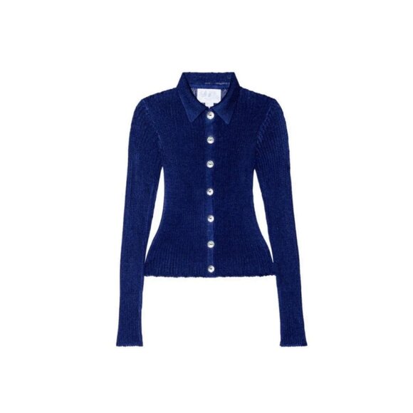 CALLE DEL MAR by Aza Ziegler Made in USA Ribbed-knit cardigan Navy Sz Large